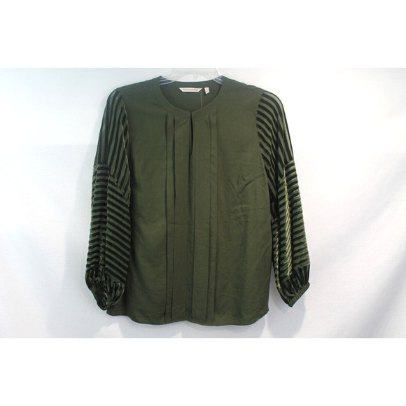 Soft Surroundings Tops - Soft Surroundings Moonstone Top size M Green Velvet Striped Sheer Long Sleeves